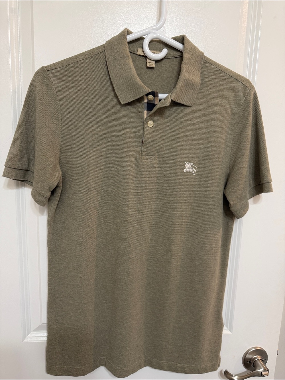 Burberry Olive Green Short-Sleeve Polo with Embroidered Logo